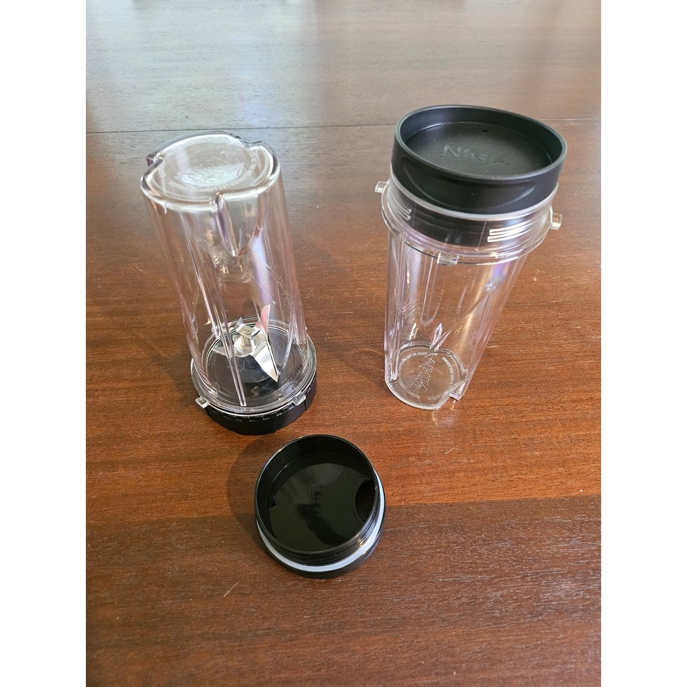 Ninja Blender Replacement Cups 16oz Clear Black 2 Cups Lids and Blade Set
